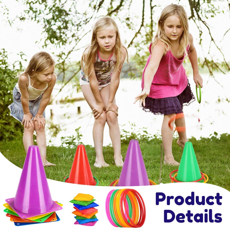 Hungdao 3 Sets Carnival Games Combo Set, Dart Board with Balls Plastic Cones Ring Bean Bags Toss Game for Boys Girls Adults Family Birthday Yard Indoor Outdoor(Classic Style) - Image 5