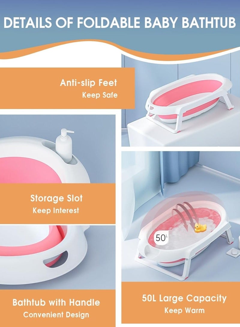 شو وو حوض استحمام مرتفع قابل للطي قابل للطي حوض استحمام للأطفال الرضع مع رف تخزين رف ومجموعة أنبوب غسيل للأطفال حديثي الولادة من 0 إلى 6 سنوات - Image 4