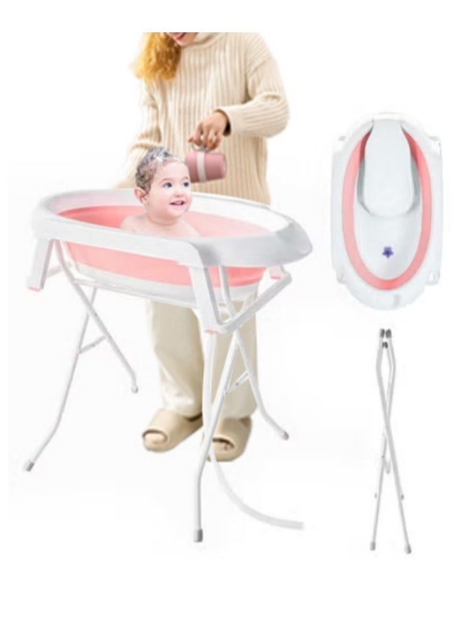 XiuWoo Foldable Collapsable Heightened Baby Basin Infant Shower Bathtub With Shelf Storage Rack and Wash Tube Set For Newborn Baby Child 0-6 Year  - Image 1