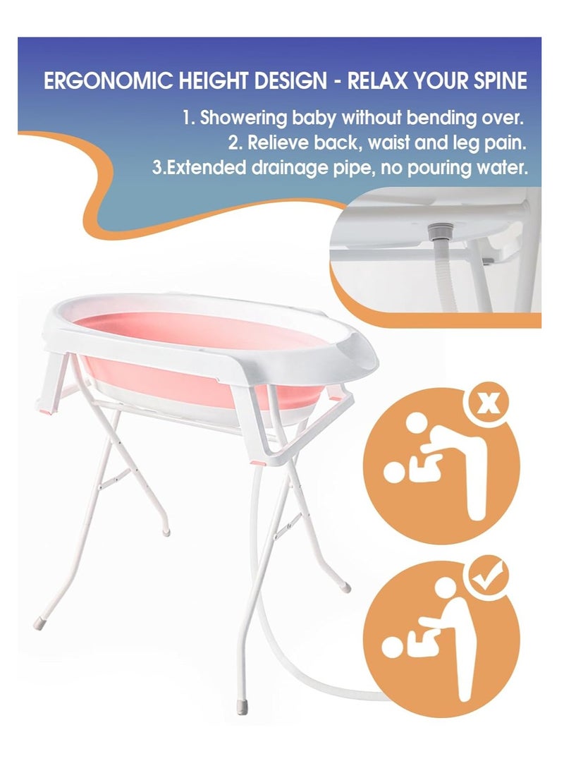 XiuWoo Foldable Collapsable Heightened Baby Basin Infant Shower Bathtub With Shelf Storage Rack and Wash Tube Set For Newborn Baby Child 0-6 Year  - Image 2