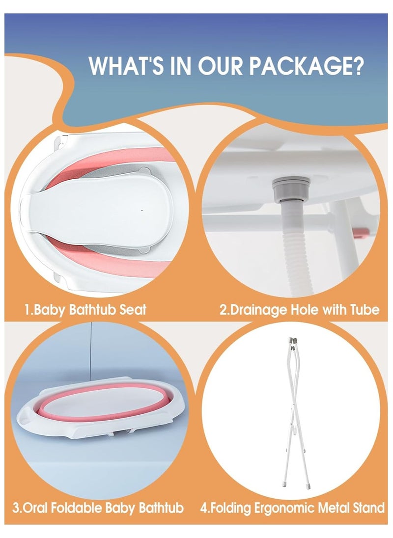 XiuWoo Foldable Collapsable Heightened Baby Basin Infant Shower Bathtub With Shelf Storage Rack and Wash Tube Set For Newborn Baby Child 0-6 Year  - Image 3