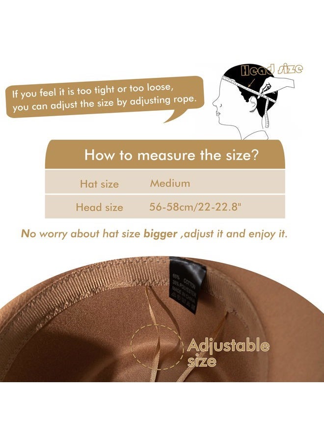 Gossifan Women's Felt Fedora Hat Wide Brim Panama Hats with Tassel-Khaki - Image 4