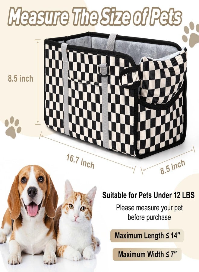 NECKORY Console Dog Car Seat - Portable Dogs Armrest Booster Seat for Small Dog, Foldable Pet Car Seat with Safety Belt, Black Checkered - Image 2