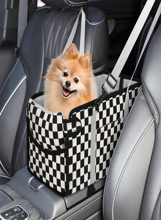 NECKORY Console Dog Car Seat - Portable Dogs Armrest Booster Seat for Small Dog, Foldable Pet Car Seat with Safety Belt, Black Checkered - Image 1