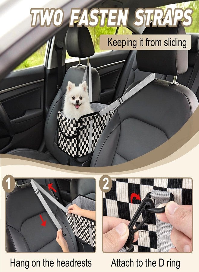 NECKORY Console Dog Car Seat - Portable Dogs Armrest Booster Seat for Small Dog, Foldable Pet Car Seat with Safety Belt, Black Checkered - Image 5