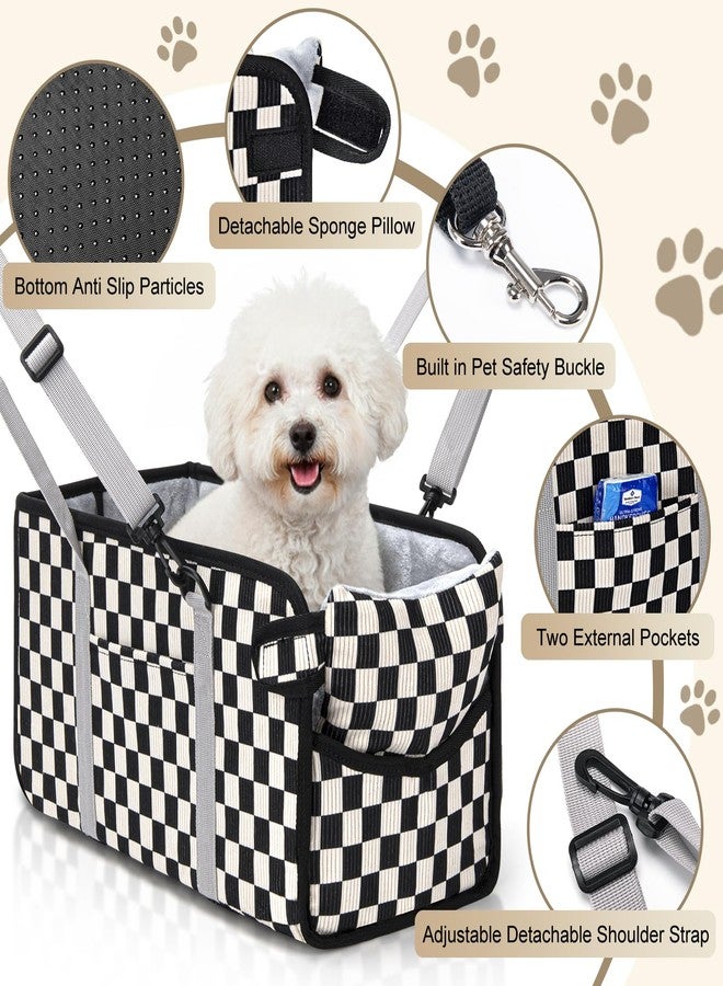 NECKORY Console Dog Car Seat - Portable Dogs Armrest Booster Seat for Small Dog, Foldable Pet Car Seat with Safety Belt, Black Checkered - Image 3