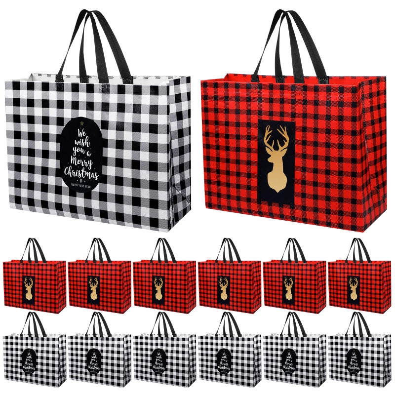 Ziliny 24 Pack Extra Large Christmas Gift Bags 169 x 126 x 68 Waterproof Reusable Tote Bags with Handle Non Woven Christmas Grocery Shopping Totes for Holiday Xmas