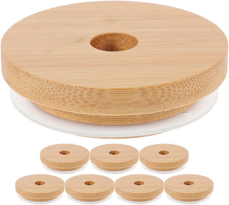 MAGICLULU 8pcs Mason Jar Covers with Straw Hole, Glass Jar Sealing Lids with Wood Grain Silicone Ring, Airtight Bottle and Cup Lids for Drinking and Storage - Image 1