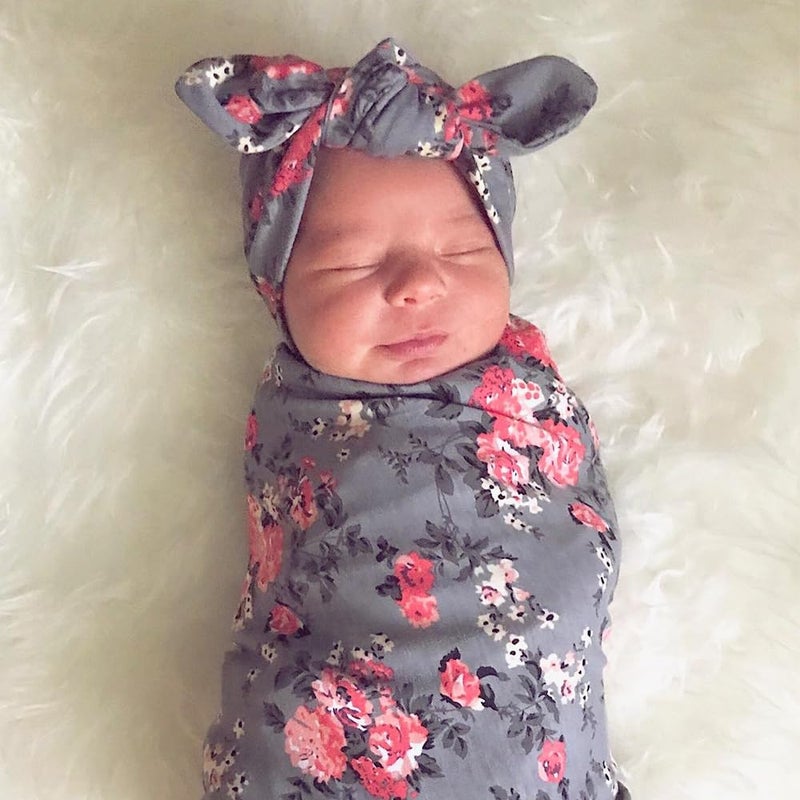 DRESHOW BQUBO 3 Sets Receiving Blanket with Headbands Newborn Baby Floral Printed Baby Shower Swaddle Gift - Image 5