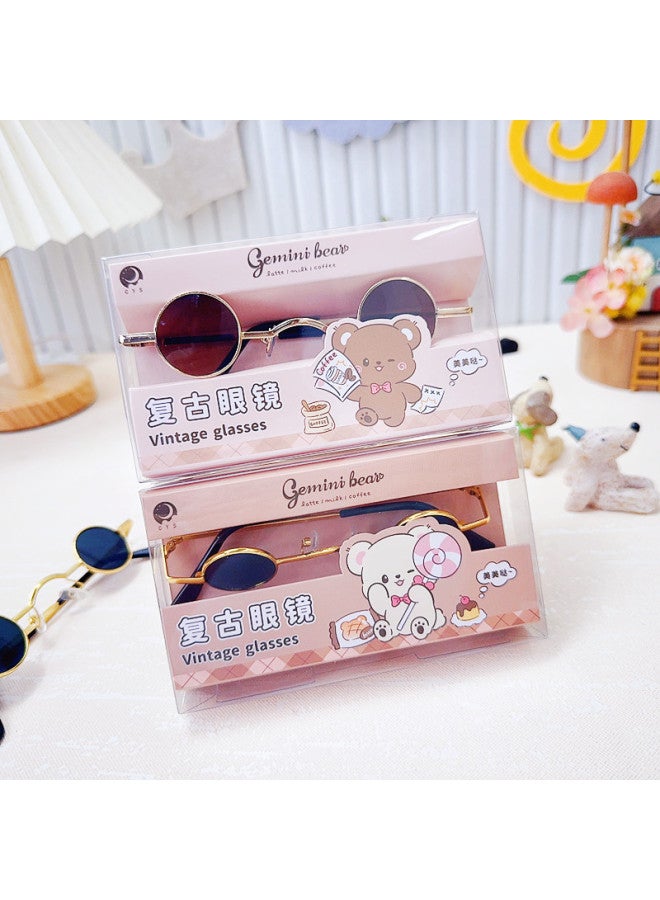 Gemini Bear Retro Glasses Punk Round Super Small Frame Sunglasses Men And Women Small Round Frame Prince's Mirror Hip-Hop Sunglasses-Color:Vintage Glasses - Image 5