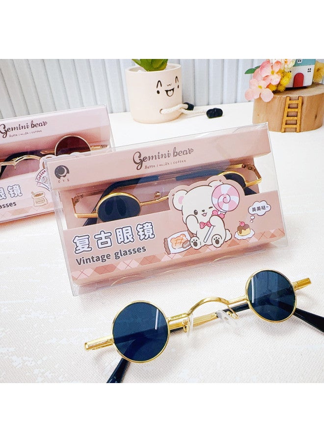 Gemini Bear Retro Glasses Punk Round Super Small Frame Sunglasses Men And Women Small Round Frame Prince's Mirror Hip-Hop Sunglasses-Color:Vintage Glasses - Image 4