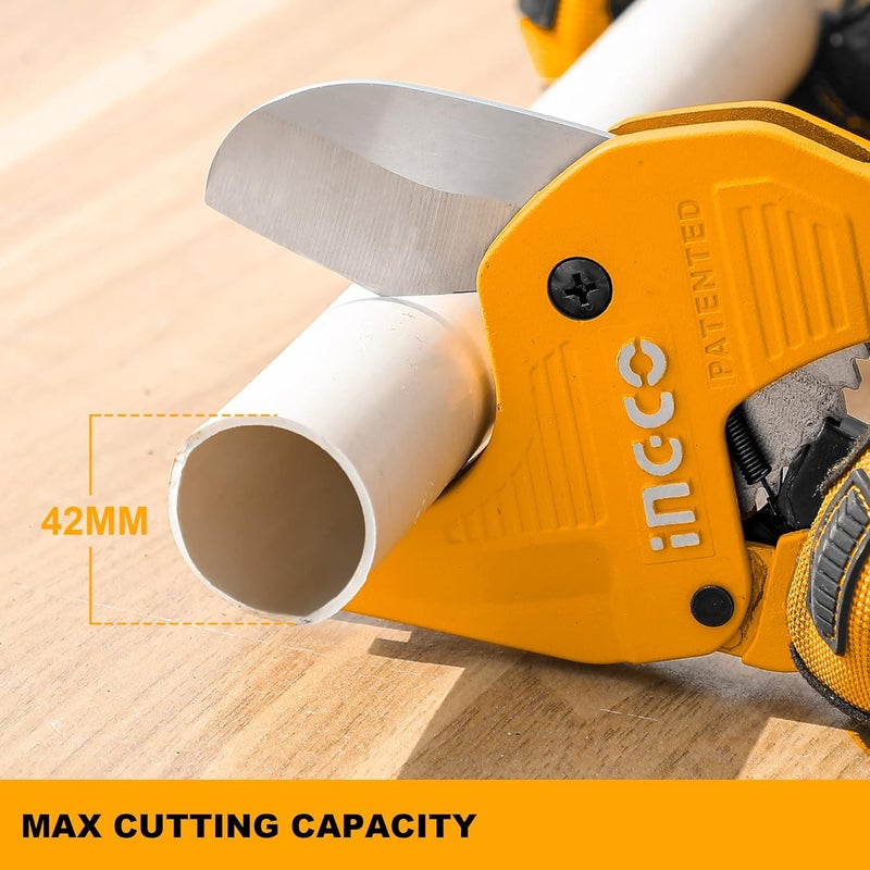 INGCO PVC Pipe cutter Ratchettype Tube and Pipe Cutter for Cutting OD PEX PVC and PPR Hoses and Plumbing Pipes up to 58Uesful for Household Maintenance Plumber HPCS05428 - Image 4