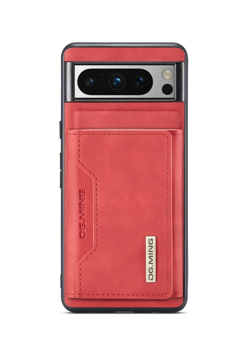 DGMING Wallet Case for Google Pixel 8 Pro, DG.MING Premium Leather Phone Case Back Cover Magnetic Detachable with Trifold Wallet Card Holder Pocket (Red)  - Image 4