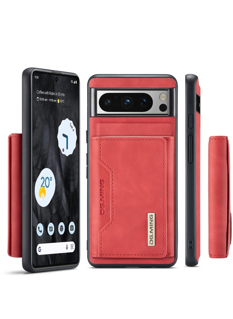 DGMING Wallet Case for Google Pixel 8 Pro, DG.MING Premium Leather Phone Case Back Cover Magnetic Detachable with Trifold Wallet Card Holder Pocket (Red)  - Image 3