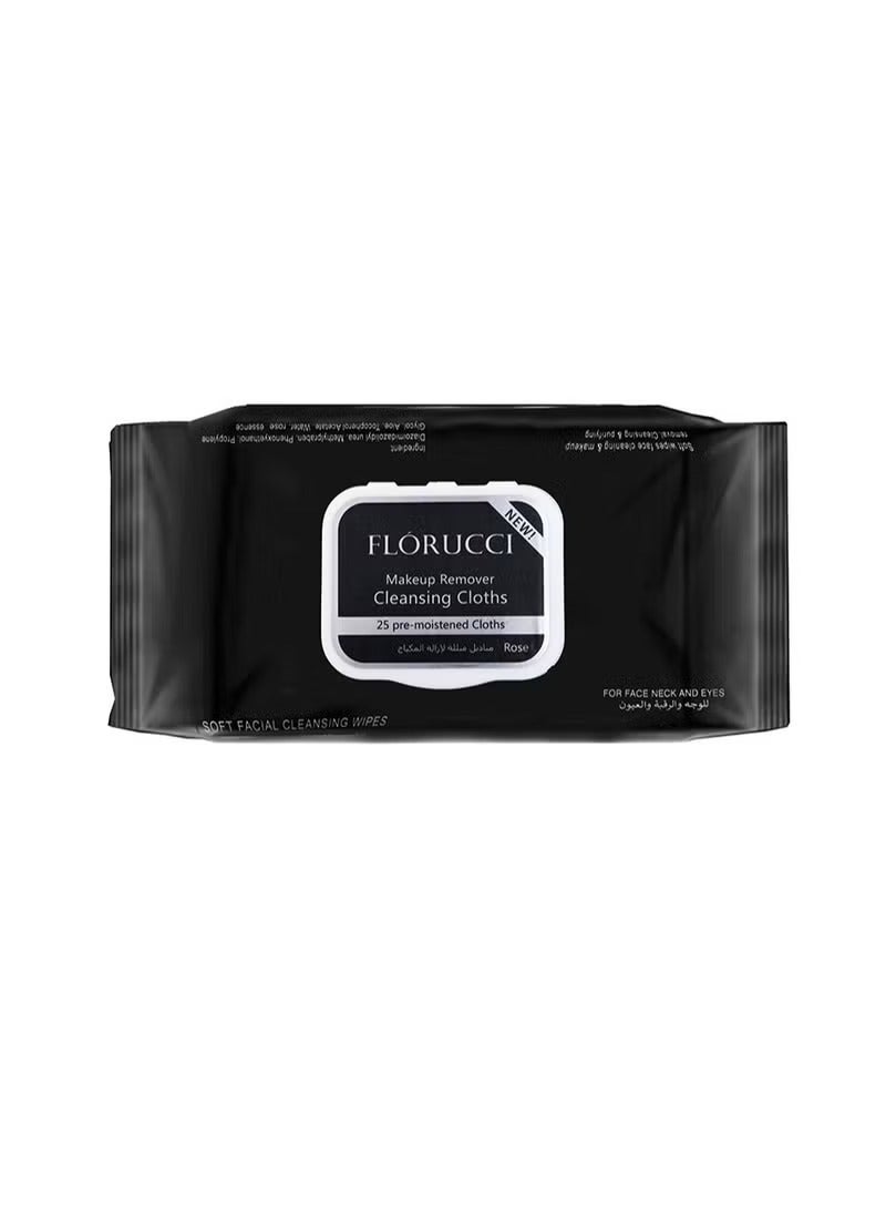 FLORUCCI Makeup Remover Cleansing Wipes with Soothing Aloe Vera and Refreshing Rose
