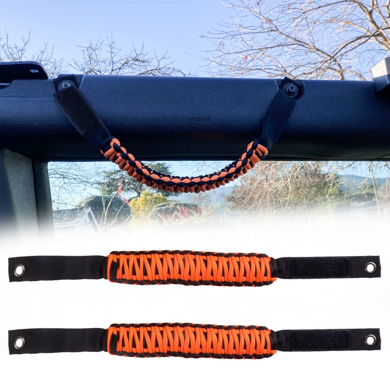 BESTAOO Roll Bar Grab Handles Paracord Grip Handle for Ford Bronco Accessories 2021 2022 2023 2024 2025 2 Pack Orange
