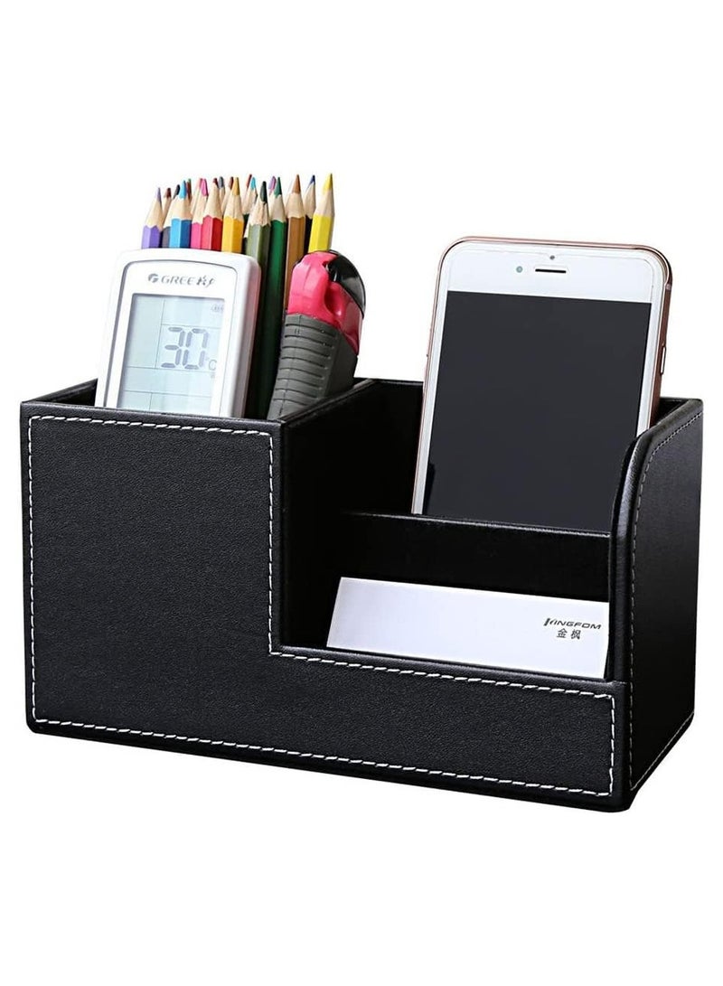 YelaJoy Desk Organizer Office Supplies Caddy Pu Leather Multi-function Storage Box Pen/Pencil,Cell phone, Business Name Cards Remote Control Holder Black  - Image 1