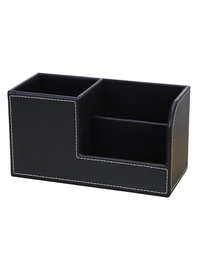 YelaJoy Desk Organizer Office Supplies Caddy Pu Leather Multi-function Storage Box Pen/Pencil,Cell phone, Business Name Cards Remote Control Holder Black  - Image 2