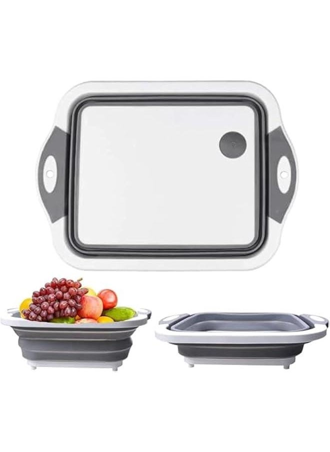 HOOKOR Collapsible Cutting Board, Chopping Board with Towel Kitchen Foldable Camping Dishes Sink Space Saving 3 in 1 Multifunction Storage Basket for BBQ Prep/Picnic/Camping  - Image 1
