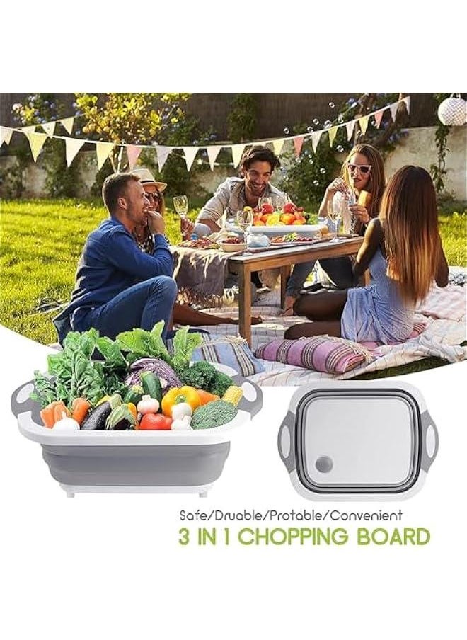 HOOKOR Collapsible Cutting Board, Chopping Board with Towel Kitchen Foldable Camping Dishes Sink Space Saving 3 in 1 Multifunction Storage Basket for BBQ Prep/Picnic/Camping  - Image 2
