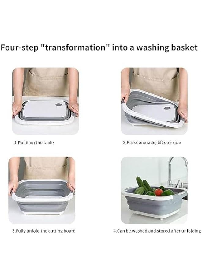 HOOKOR Collapsible Cutting Board, Chopping Board with Towel Kitchen Foldable Camping Dishes Sink Space Saving 3 in 1 Multifunction Storage Basket for BBQ Prep/Picnic/Camping  - Image 3