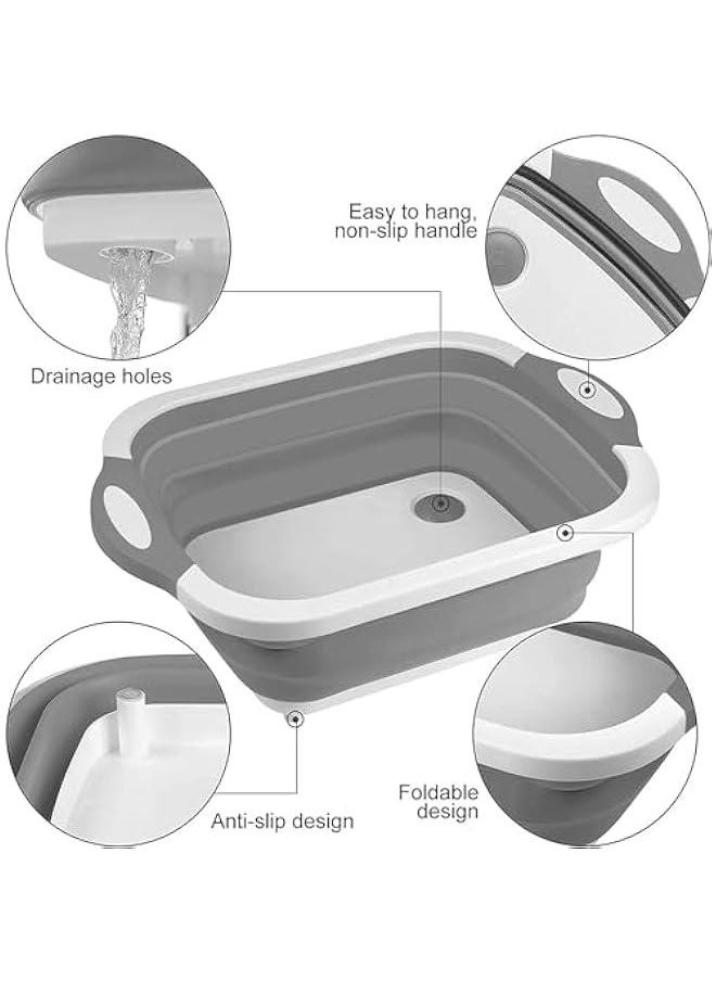 HOOKOR Collapsible Cutting Board, Chopping Board with Towel Kitchen Foldable Camping Dishes Sink Space Saving 3 in 1 Multifunction Storage Basket for BBQ Prep/Picnic/Camping  - Image 4