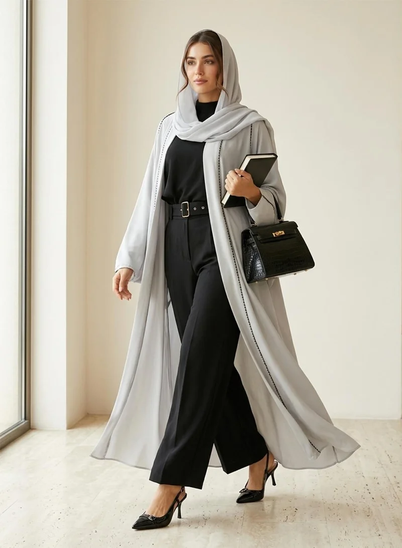 hayas closet Embellished Loose Fit High Neck Abaya
