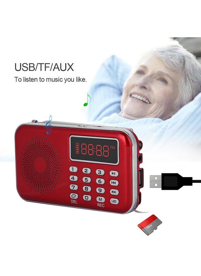 Thoraya - Noise Cancelling FM Radio USB/Storage/AUX Voice Recording MP3 Player Radio with PW Cut Memory ‑ Red - Image 1