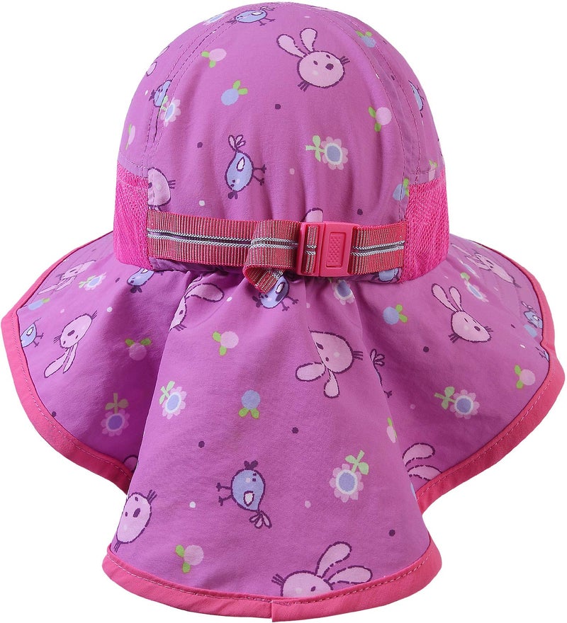 icolor Kids Sun Hat UPF50+ Sun Protection Bucket Hat Toddler Summer Travel Beach Play Hats with Neck Flap for Girl Ages 3~10 (DarkPink-Rabbit) - Image 2
