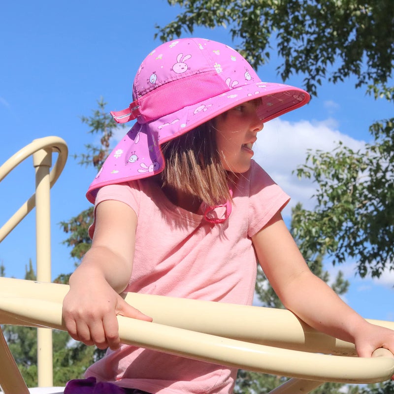 icolor Kids Sun Hat UPF50+ Sun Protection Bucket Hat Toddler Summer Travel Beach Play Hats with Neck Flap for Girl Ages 3~10 (DarkPink-Rabbit) - Image 5