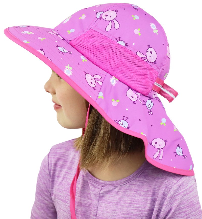 icolor Kids Sun Hat UPF50+ Sun Protection Bucket Hat Toddler Summer Travel Beach Play Hats with Neck Flap for Girl Ages 3~10 (DarkPink-Rabbit) - Image 3