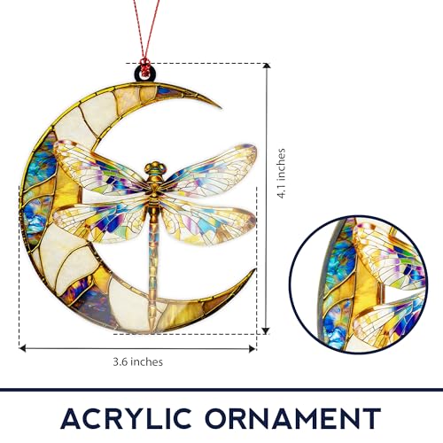MAILAMCRAFT Dragonfly Gifts for Women, Dragonfly Moon Ornament for Christmas Tree Decoration, Birthday Gift for Mom, Mama Gifts Decor, Hanging Car Charm, Symbol of Love, Hope & Transformation - Image 3
