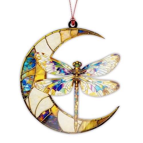 MAILAMCRAFT Dragonfly Gifts for Women, Dragonfly Moon Ornament for Christmas Tree Decoration, Birthday Gift for Mom, Mama Gifts Decor, Hanging Car Charm, Symbol of Love, Hope & Transformation - Image 1