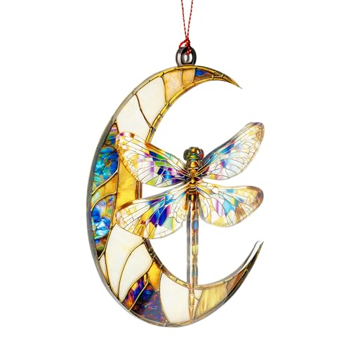MAILAMCRAFT Dragonfly Gifts for Women, Dragonfly Moon Ornament for Christmas Tree Decoration, Birthday Gift for Mom, Mama Gifts Decor, Hanging Car Charm, Symbol of Love, Hope & Transformation - Image 4