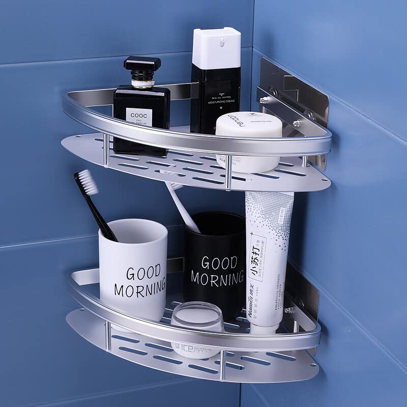 FEELING MALL FEELING MALL Alumimum Triangle Basket Shower Caddy Corner Storage Rack Hanging Plate Kitchen Washroom Toilet Dorm Storage Shelf Wall Mounted Tripod Pendant Bathroom Shelves Shampoo Conditioner Holder - Image 2