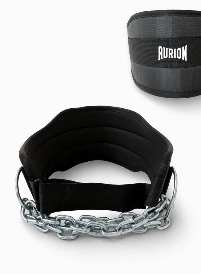 Aurion Black Neoprene Chain Dip & Pull-Up Belt with Heavy-Duty Steel Chain | Chain Dip Belt for Gym, Calisthenics, Strength Training | Durable & Comfortable - Image 1
