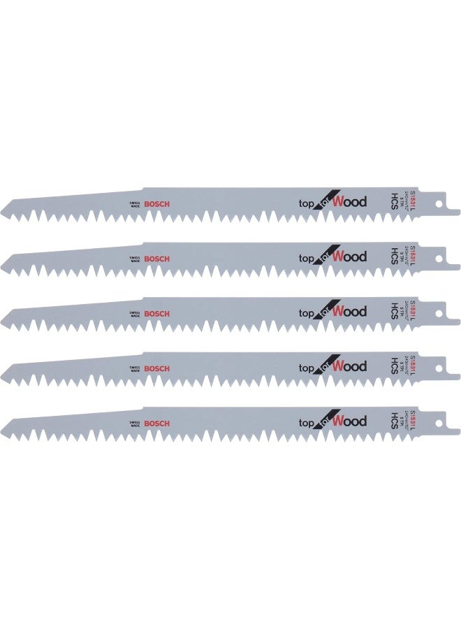 Bosch - S1531L Top For Wood Saw Blade, Capable To Withstand Hard Objects, Easy To Use And Very Functional, Hcs Blade Material Is Appropriate For Pruning Green Wood, 240 Mm Length, 5 Pcs - Image 1