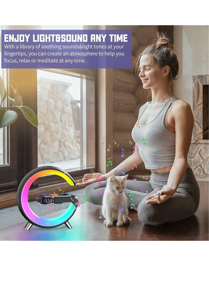 Smart Bluetooth Speaker with Wireless Phone Charger - Multifunctional RGB Night Light & Alarm Clock, App-Controlled Smart Desk Lamp - Image 4