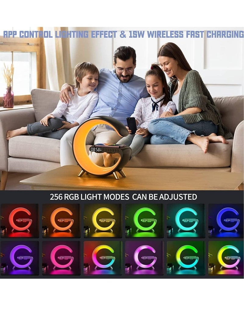 Smart Bluetooth Speaker with Wireless Phone Charger - Multifunctional RGB Night Light & Alarm Clock, App-Controlled Smart Desk Lamp - Image 5