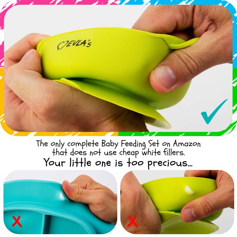 EVLA'S Baby Feeding Set, Baby Led Weaning Supplies, Adjustable Silicone Bibs, Divided Plate, Suction Bowl with Lid, Soft Spoons for Babies or Toddlers, Baby Registry must have! - Image 3