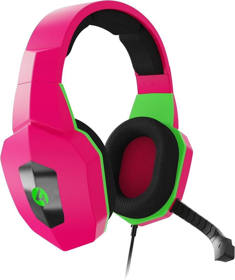 4gamers Neon Edition Gaming Headset for XBOX, PS4/PS5, Switch, PC, Pink/Green - Image 2