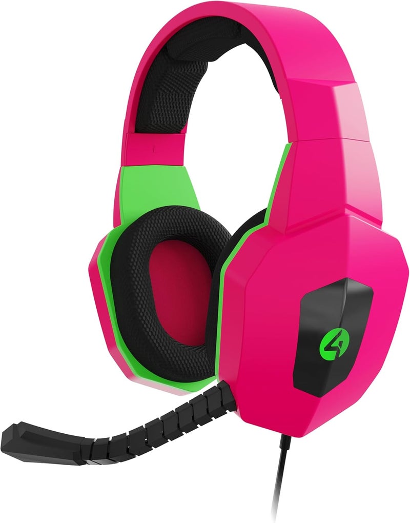 4gamers Neon Edition Gaming Headset for XBOX, PS4/PS5, Switch, PC, Pink/Green - Image 1