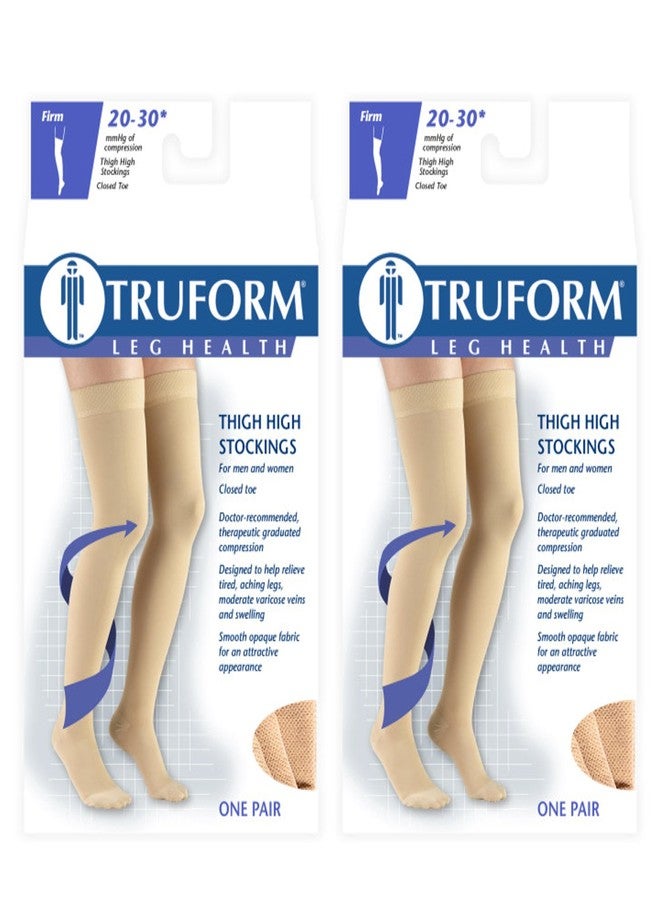 Truform Compression 20-30 mmHg Thigh High Dot Top Stockings Beige, X-Large, 2 Count - Image 2