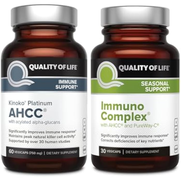 Quality of Life مستخلص فطر AHCC كينوكو بلاتينيوم ومجمع المناعة مع فيتامين C - حزمة دعم المناعة النهائية - Image 1
