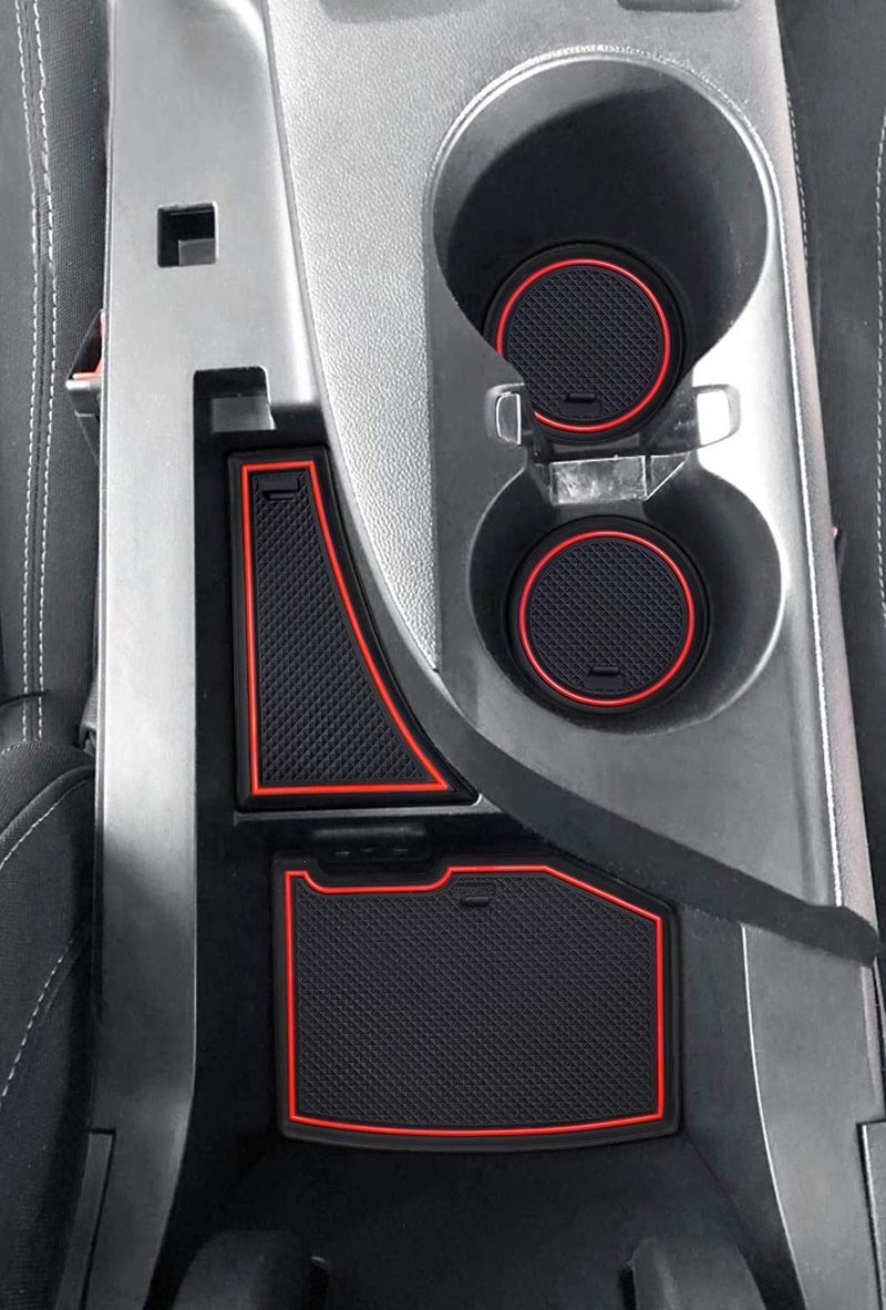 Generic SENSHINE Accessories for Chevy Camaro 2016-2021 2022 2023 2024 Interior Non-Slip Anti Dust Cup Holder Inserts, Center Console Liner Mats, Door Pocket Liners 9-pc Set (Red Trim)  - Image 1