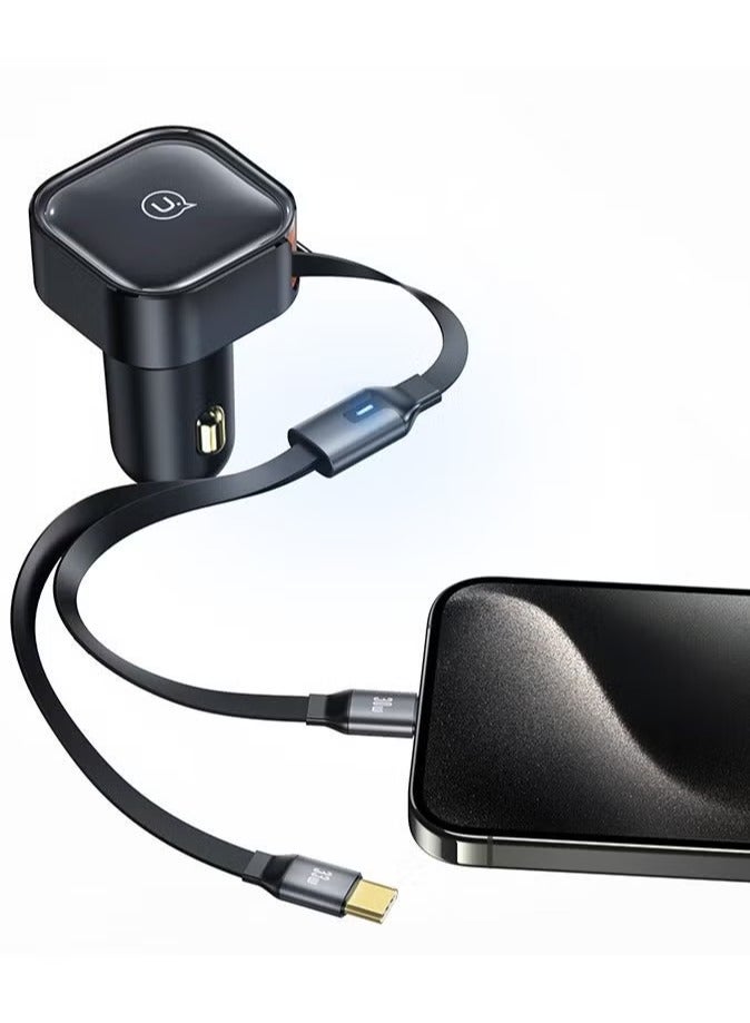 TIGER "C41 30W Car Charger with 2-in-1 Retractable Cable (Type-C + Type-C) – Fast Charging, Dual Ports, Compact Design, Universal Compatibility, Smart IC Protection – High-Speed Charger for Smartphones & Tablets" - Image 2