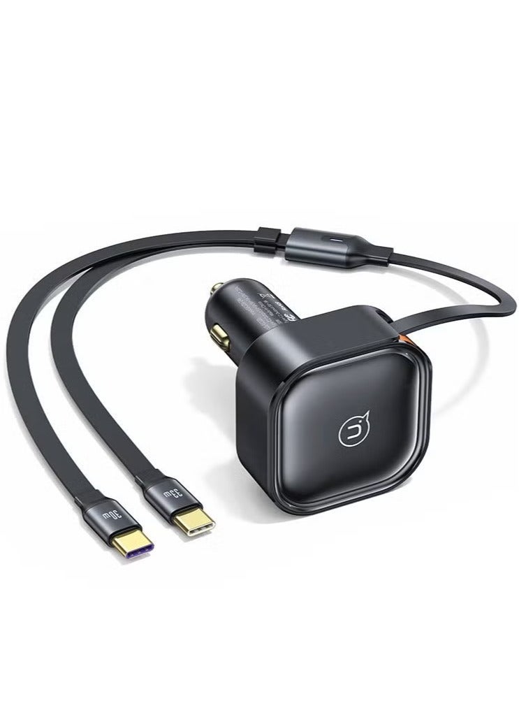 TIGER "C41 30W Car Charger with 2-in-1 Retractable Cable (Type-C + Type-C) – Fast Charging, Dual Ports, Compact Design, Universal Compatibility, Smart IC Protection – High-Speed Charger for Smartphones & Tablets" - Image 1