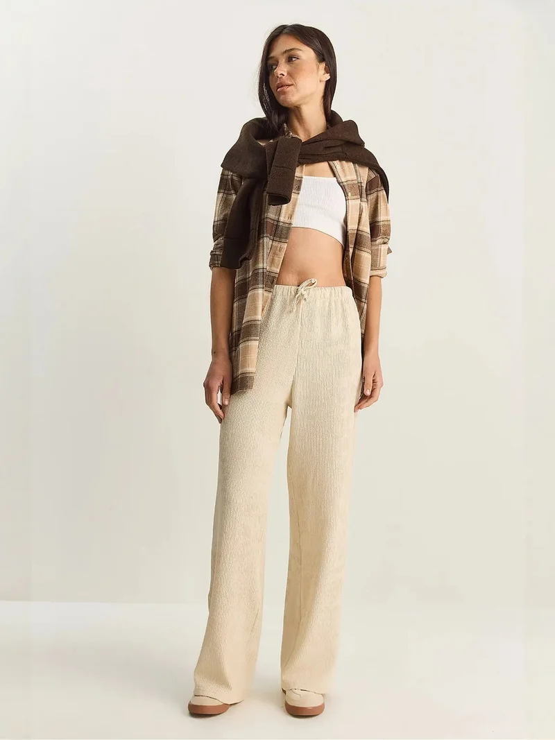 Bianco Lucci Cream Natural LUCCI High Waist Wide Leg Pants for Women | Best Price UAE