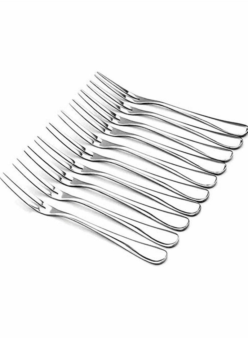 10 Pcs Stainless Steel Forks, Crab Forks Escargot 2 Prong Tasting Appetizer Portable Salad Fruit for Party Travel, 5 Inches - Image 1