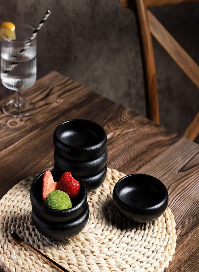 Uaral Soy Sauce Dishes Sushi Dipping Bowl Pinch Bowl Stoneware Black Small Serving Dish Set 3.75 Inch(4.5 oz,Texture Black) - Image 2